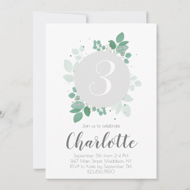 Söt Girl Birthday Blommigt laurel Inbjudningar (Framsida)