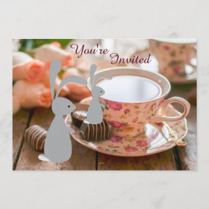 Söt Girl Bunny Tea Kopp Baby Shower-inbjudan Inbjudningar