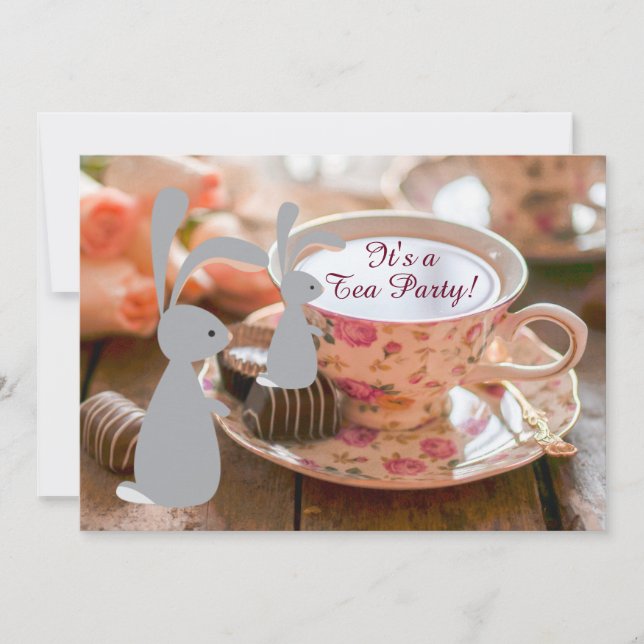 Söt Girl Bunny Tea Party Baby Shower-inbjudan Inbjudningar (Framsida)