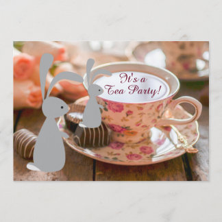 Söt Girl Bunny Tea Party Baby Shower-inbjudan Inbjudningar