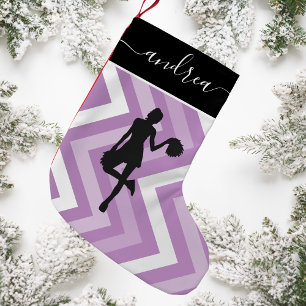 Söt Girl Cheerledare Silhouette Girly Rosa Namn Liten Julstrumpa