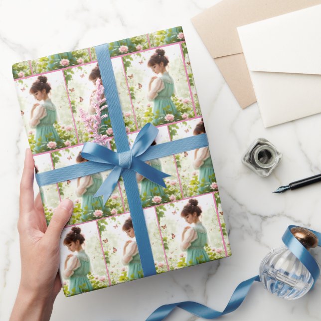 Söt Girl Girl in Summer Garden Presentpapper (Gifting)