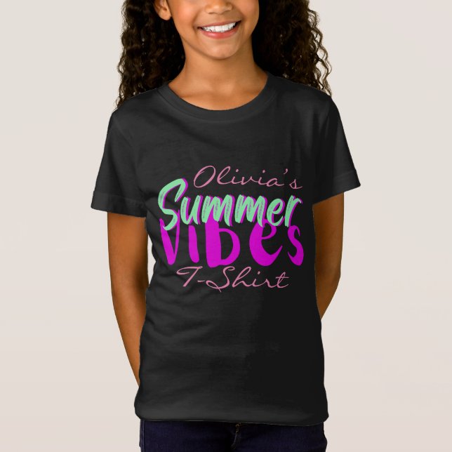 Söt Girl Girl's Text Summer Vibes T Shirt (Framsida)