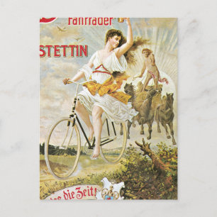 Söt Girl Riding Vintage Bicycle Vykort