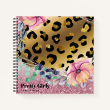 Söt Girly Animal Print Guld Glitter Teckning Not