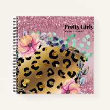 Söt Girly Animal Print Guld Glitter Teckning Not