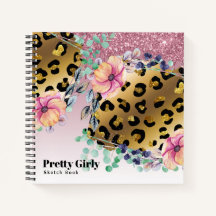 Söt Girly Animal Print Guld Glitter Teckning Not