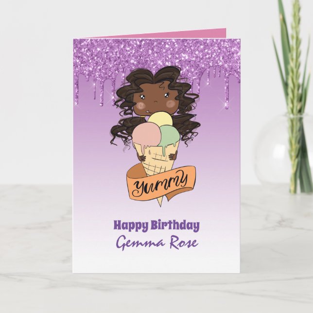 Söt Girly Black Girl Birthday - Många teman Kort (Framsida)