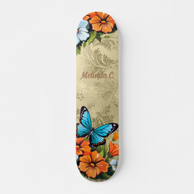 Söt Girly Blommigt Butterfly Skate Deck (Framsida)