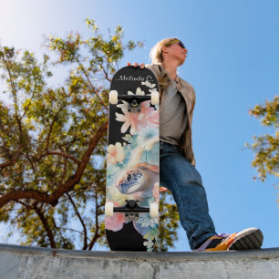 Söt Girly Blommigt Sea Turtle Deck Mini Skateboard Bräda 18,5 Cm