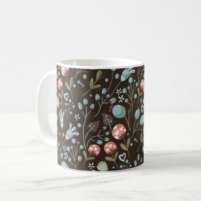 Söt Girly Blommönster Blue Kaffemugg (Framsida vänster)