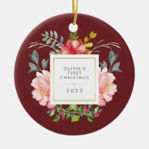 Söt Girly Flowers Baby Första jul Julgransprydnad Keramik