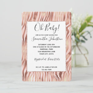Söt Girly Glam Rosa Peach Ro Zebra tryck Inbjudningar