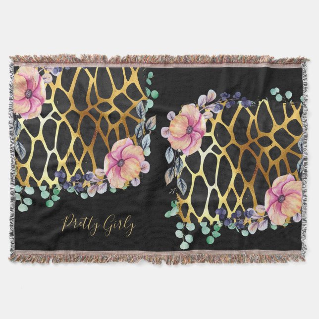 Söt Girly Glitter Guld Animal Print Named Glam Filt (Framsidan)