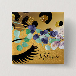 Söt Girly Glitter Guld Animal Print Named Glam Knapp