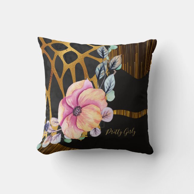 Söt Girly Glitter Guld Animal Print Named Glam Kudde (Framsida)