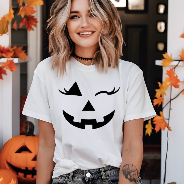 Söt Girly Jack o lantern Pumpkin Ansikte Halloween T Shirt (Pretty Girly Jack O Lantern Pumpkin Face Halloween T-Shirt)