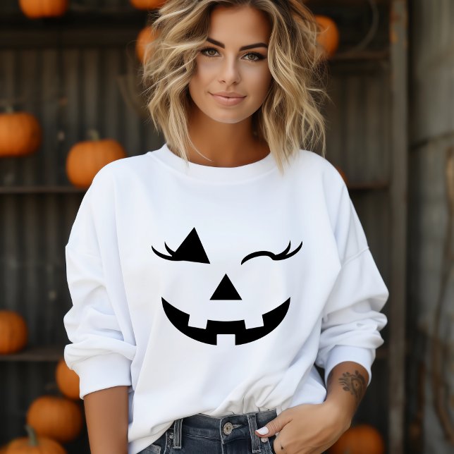 Söt Girly Jack o lantern Pumpkin Ansikte Halloween T Shirt (Pretty Girly Jack O Lantern Pumpkin Face Halloween Sweatshirt)