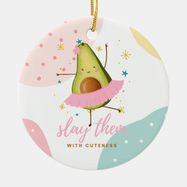 Söt Girly Kawaii Avocado Ballerina Slay Them Julgransprydnad Keramik (Framsidan)