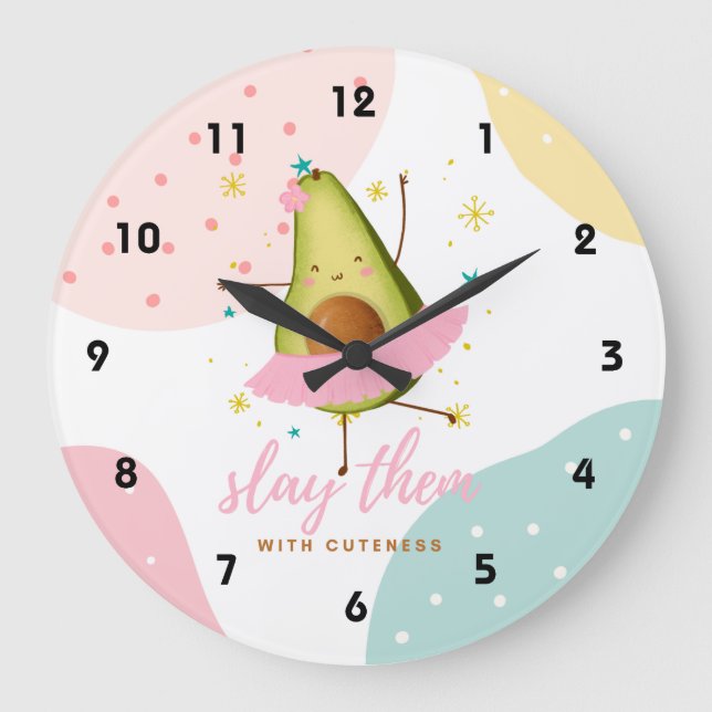 Söt Girly Kawaii Avocado Ballerina Slay Them Stor Klocka (Framsida)