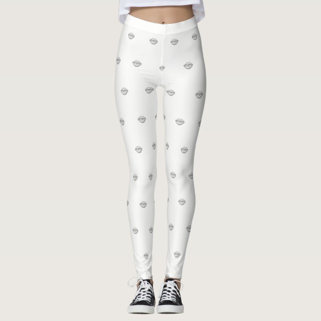 Söt Girly, Läppar, White Leggings (Framsida)