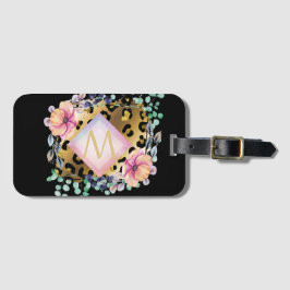 Söt Girly Leopard Print Guld Rosa Monogrammed Bagagebricka