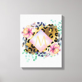Söt Girly Leopard Print Guld Rosa Monogrammed Canvastryck