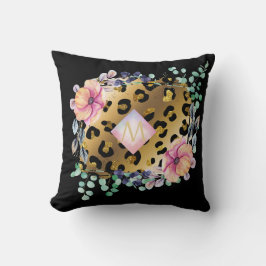 Söt Girly Leopard Print Guld Rosa Monogrammed Kudde