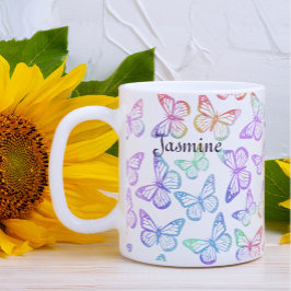 Söt Girly Pastel Butterfly Mönster Iridescent Kaffemugg