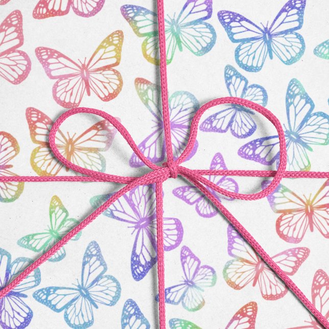 Söt Girly Pastel Butterfly Mönster Iridescent Presentpapper (Skapare uppladdad)