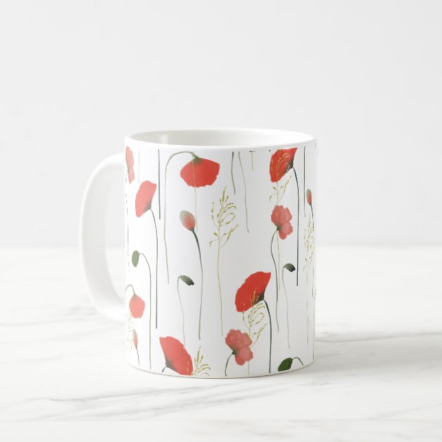 Söt Girly Poppies Blommönster Kaffemugg (Framsida vänster)