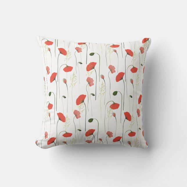 Söt Girly Poppies Blommönster Kudde (Framsida)
