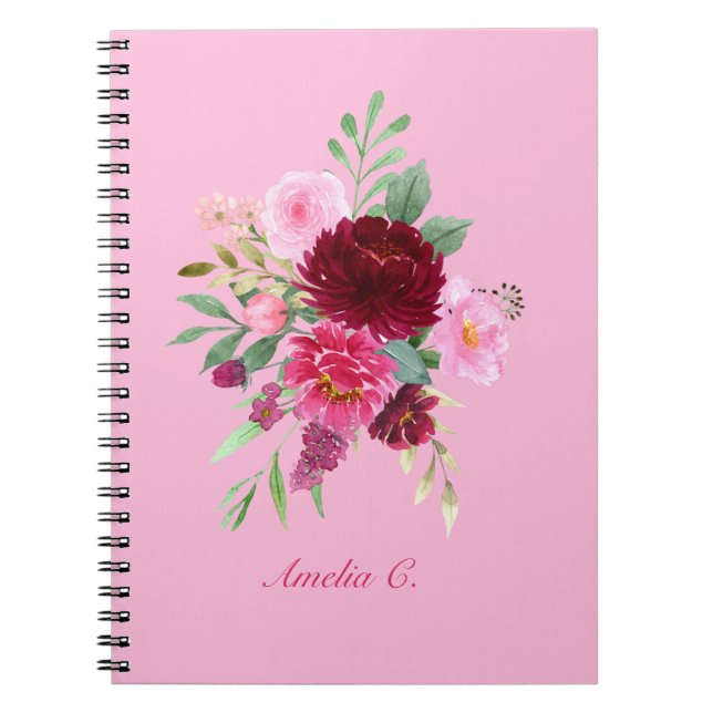 Söt Girly Rosa Blommigt bärbar  Anteckningsbok (Framsidan)