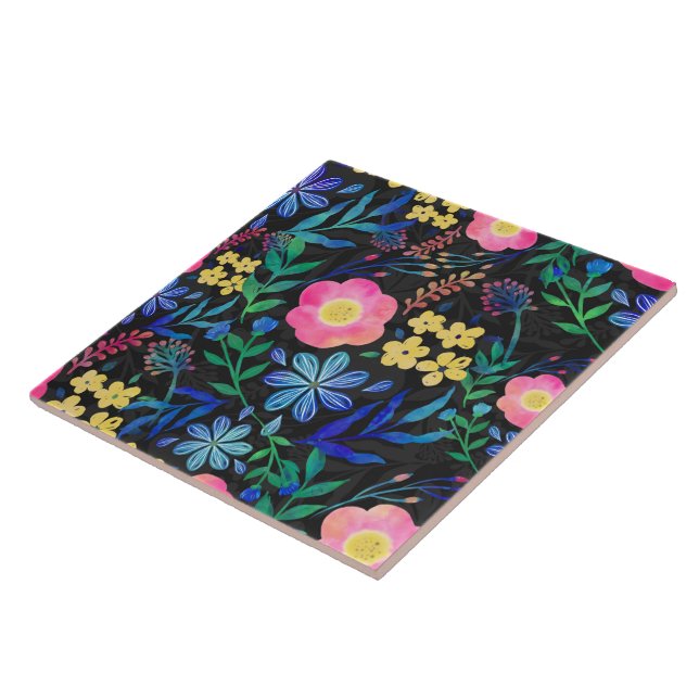 Söt Girly Rosa Blue Blommigt Grått design Kakelplatta (Sidan)