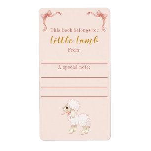 Söt Girly Rosa Bow Lamb Baby Shower Bookplate Fraktsedel