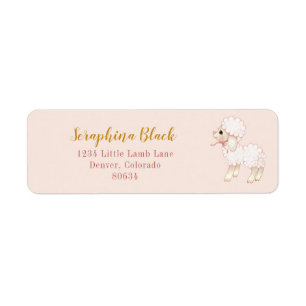 Söt Girly Rosa Bow Lamb Baby Shower-etikett Returadress Etikett