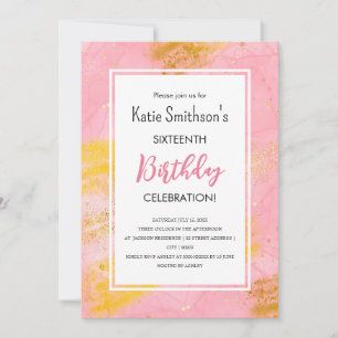 Söt Girly Rosa Guld Glitter födelsedag i Inbjudningar