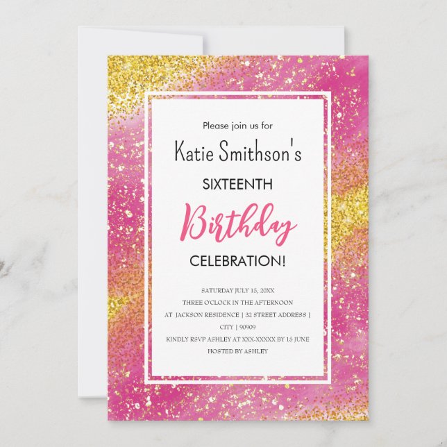 Söt Girly Rosa Guld Glitter födelsedag i Inbjudningar (Framsida)