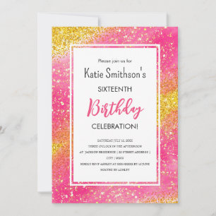 Söt Girly Rosa Guld Glitter födelsedag i Inbjudningar