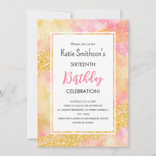 Söt Girly Rosa Guld Glitter födelsedag i Inbjudningar