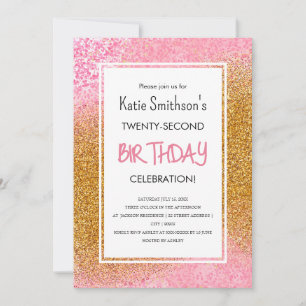 Söt Girly Rosa Guld Glitter födelsedag Inbjudningar