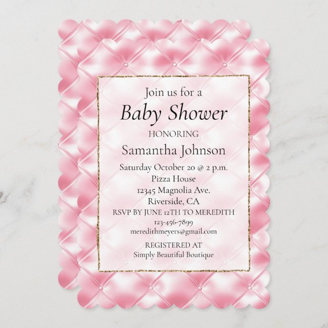 Söt Girly Rosa Tufts Baby Shower Inbjudningar (Fram/baksida)