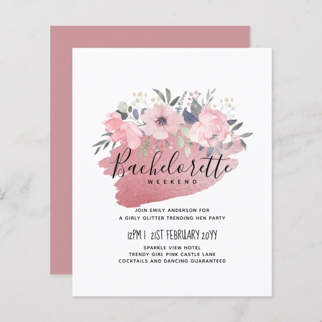 Söt Girly Rosegold Blommigt Glam Bröllop (Fram/baksida)