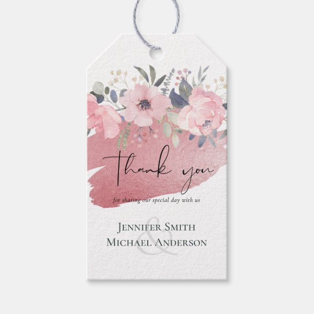 Söt Girly Rosegold Blommigt Glam Bröllop Presentetikett (Framsidan)