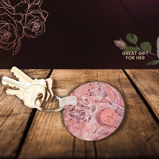 Söt Girly Salmon Rosa Flowers Nyckelring (Pretty Girly Salmon Pink Flowers Keychain)