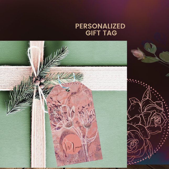 Söt Girly Salmon Rosa Flowers Presentetikett (Pretty Girly Salmon Pink Flowers Gift Tags zz)