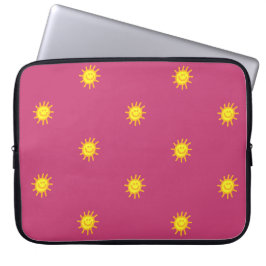 Söt Glad Ansikte Solsken Sol Mönster Rosa Tjejakti Laptop Fodral