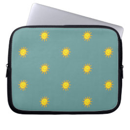 Söt Glad Ansikte Solsken Sol Mönster Teal Modern Laptop Fodral