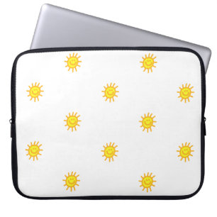 Söt Glad Ansikte Solsken Sol Mönster Vit Gul Laptop Fodral