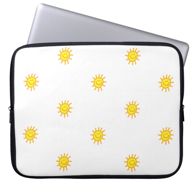Söt Glad Ansikte Solsken Sol Mönster Vit Gul Laptop Fodral (Framsidan)